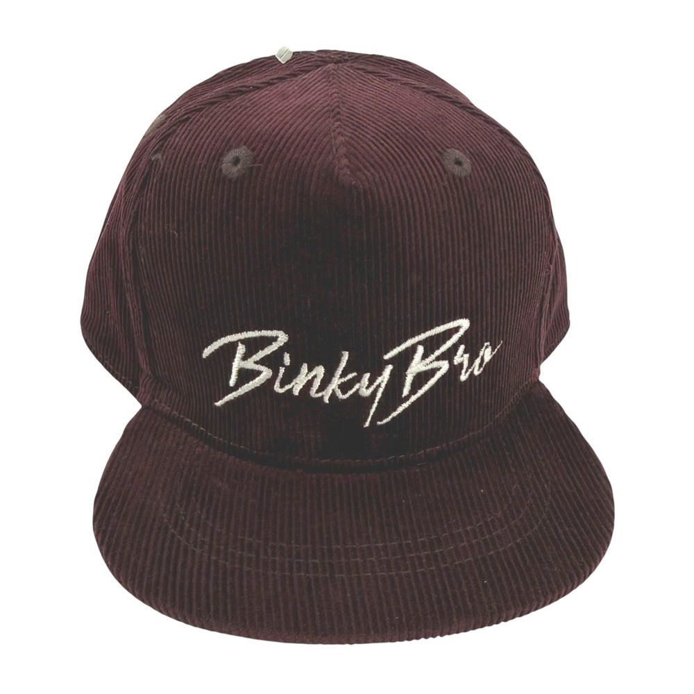 Binky Bro Infant Burgundy Corduroy Snapback Hat Script Logo Flat Brim Cap Skater